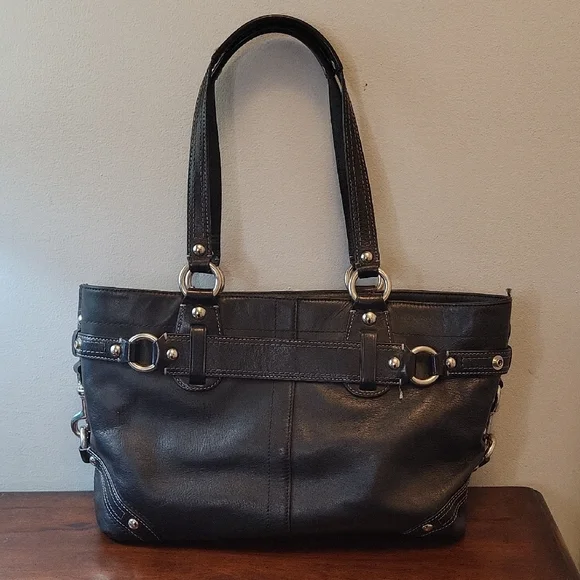 Coach Carly Black Leather Carryall Satchel Bag Tote Shoulder Bag J0878-13236